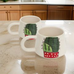 İlbay Seramik 2 li Klasik Kaktüs Kupa Bardak Mug Nescafe Fincanı