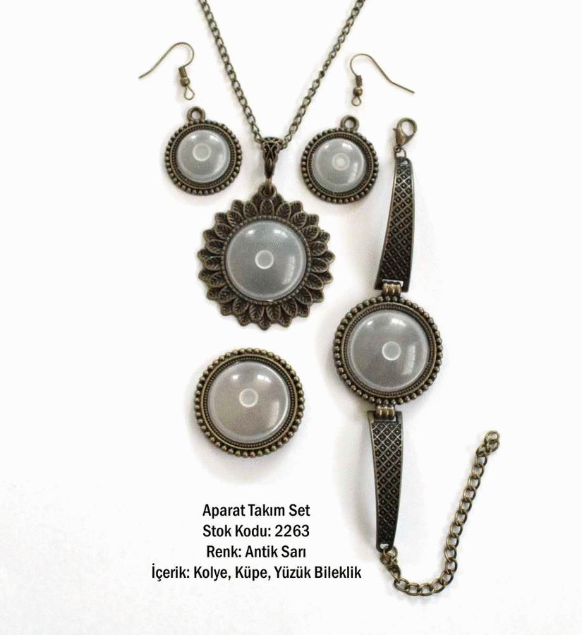 Kolye Bileklik Yüzük Küpe Aparat Takım Set 2263 Antik Sarı