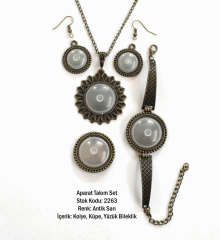 Kolye Bileklik Yüzük Küpe Aparat Takım Set 2263 Antik Sarı