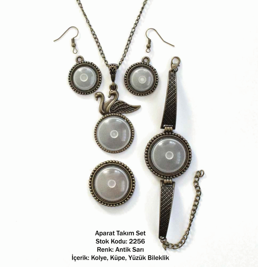 Kolye Bileklik Yüzük Küpe Aparat Takım Set 2256 Antik Sarı