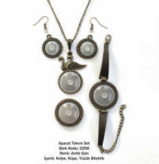 Kolye Bileklik Yüzük Küpe Aparat Takım Set 2256 Antik Sarı