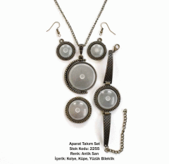Kolye Bileklik Yüzük Küpe Aparat Takım Set 2255 Antik Sarı