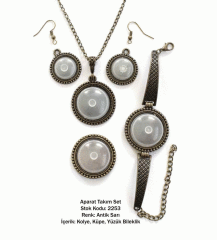 Kolye Bileklik Yüzük Küpe Aparat Takım Set 2253 Antik Sarı