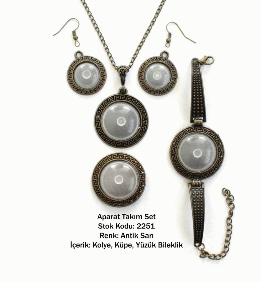 Kolye Bileklik Yüzük Küpe Aparat Takım Set 2251 Antik Sarı