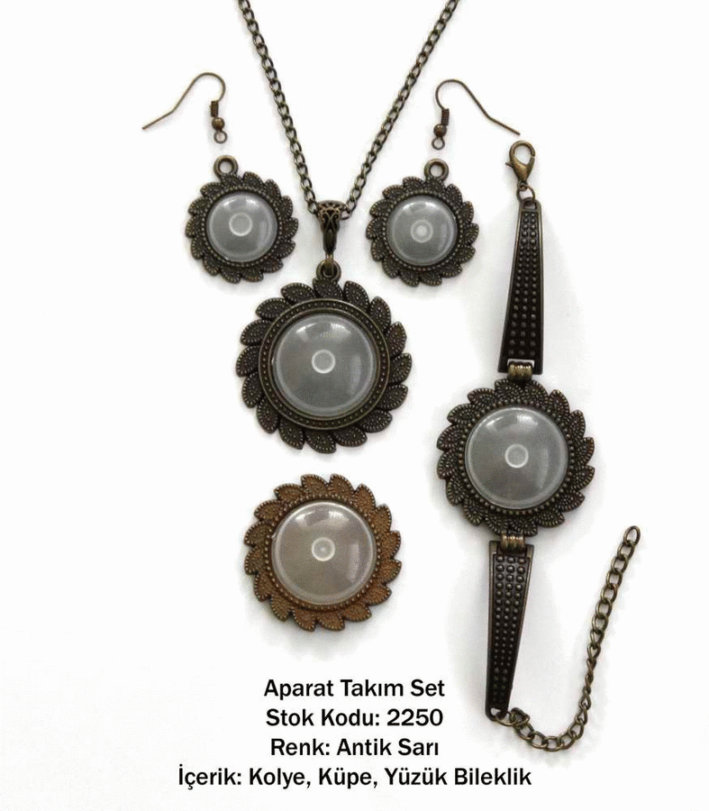 Kolye Bileklik Yüzük Küpe Aparat Takım Set 2250 Antik Sarı