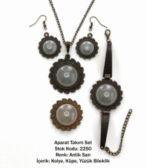 Kolye Bileklik Yüzük Küpe Aparat Takım Set 2250 Antik Sarı
