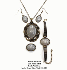 Kolye Bileklik Yüzük Küpe Aparat Takım Set 2232 Antik Sarı