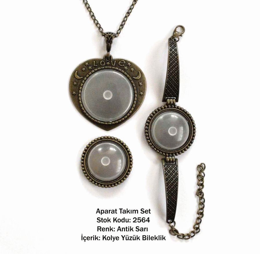 Kolye Bileklik Yüzük Aparat Takım Set 2564 Antik Sarı