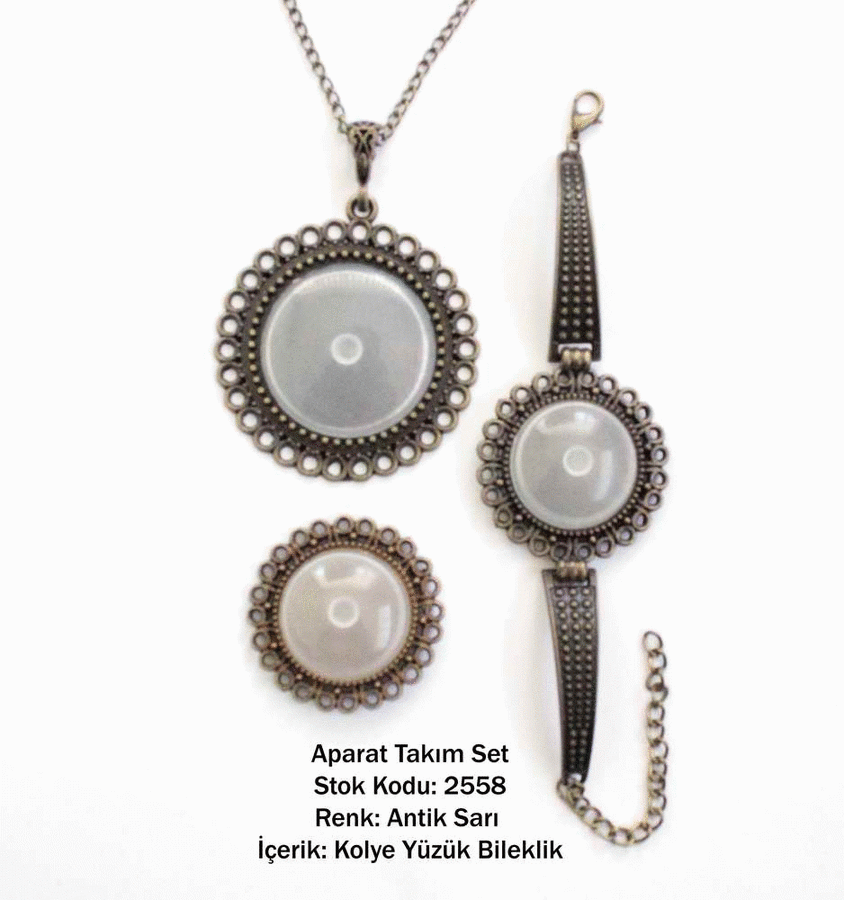 Kolye Bileklik Yüzük Aparat Takım Set 2558 Antik Sarı