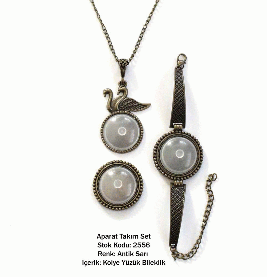 Kolye Bileklik Yüzük Aparat Takım Set 2556 Antik Sarı