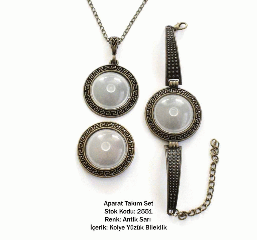 Kolye Bileklik Yüzük Aparat Takım Set 2551 Antik Sarı