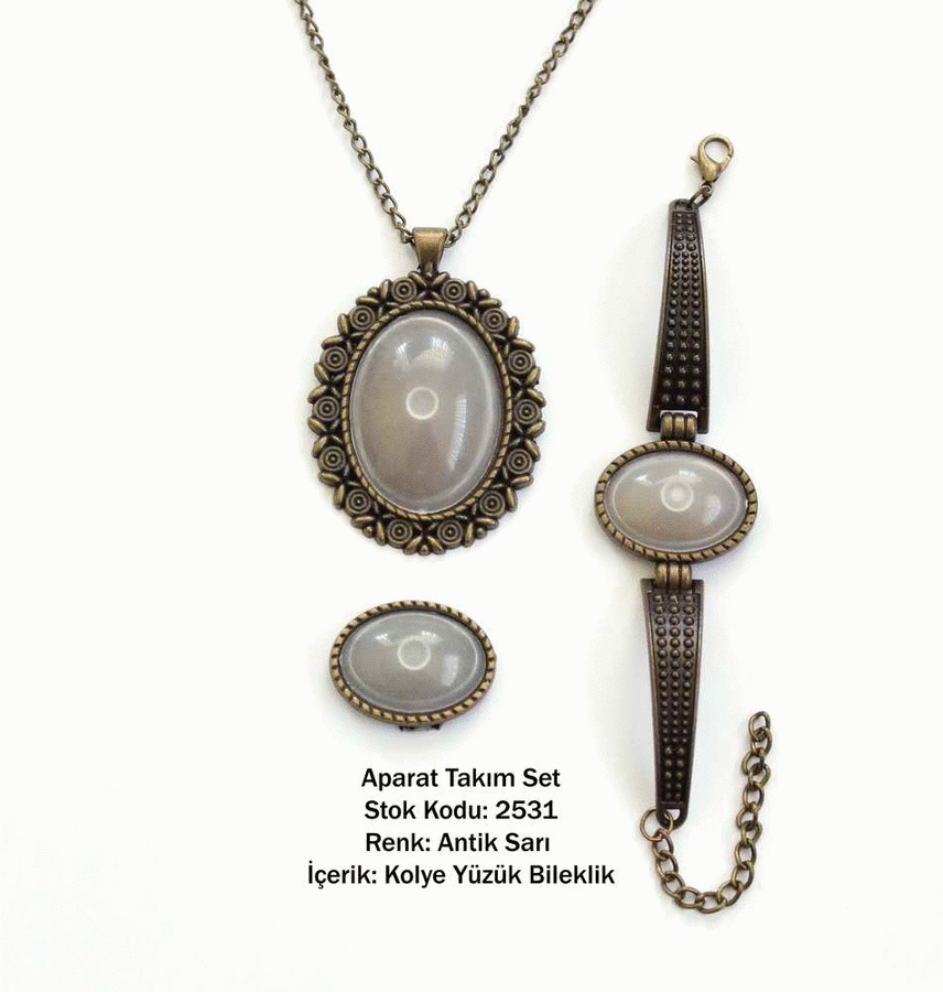 Kolye Bileklik Yüzük Aparat Takım Set 2531 Antik Sarı