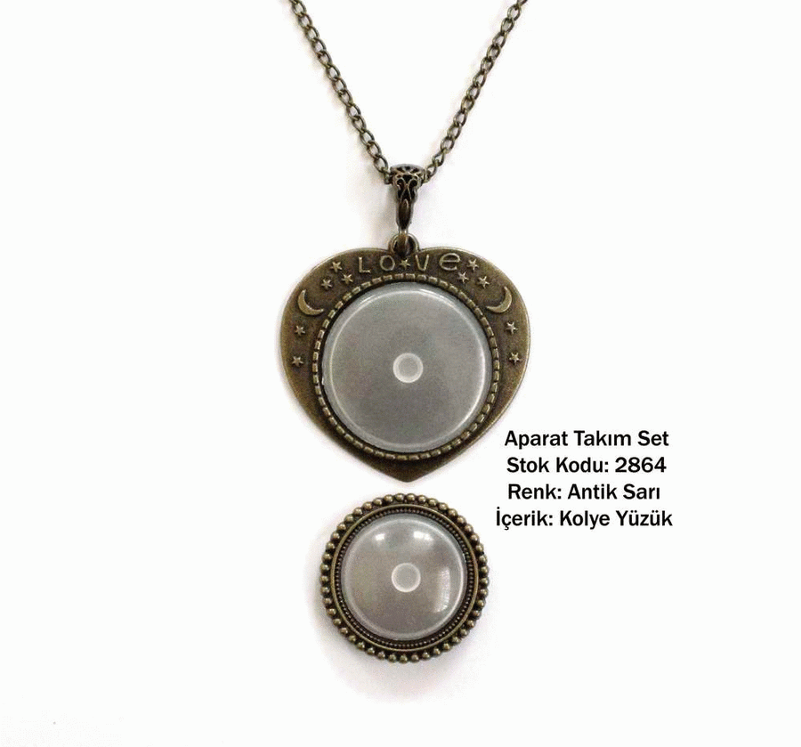 Kolye Yüzük Aparat Takım Set 2864 Antik Sarı