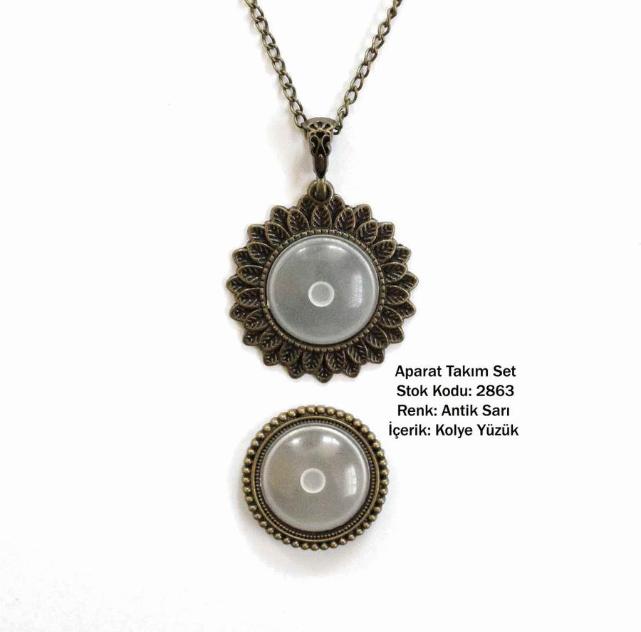 Kolye Yüzük Aparat Takım Set 2863 Antik Sarı