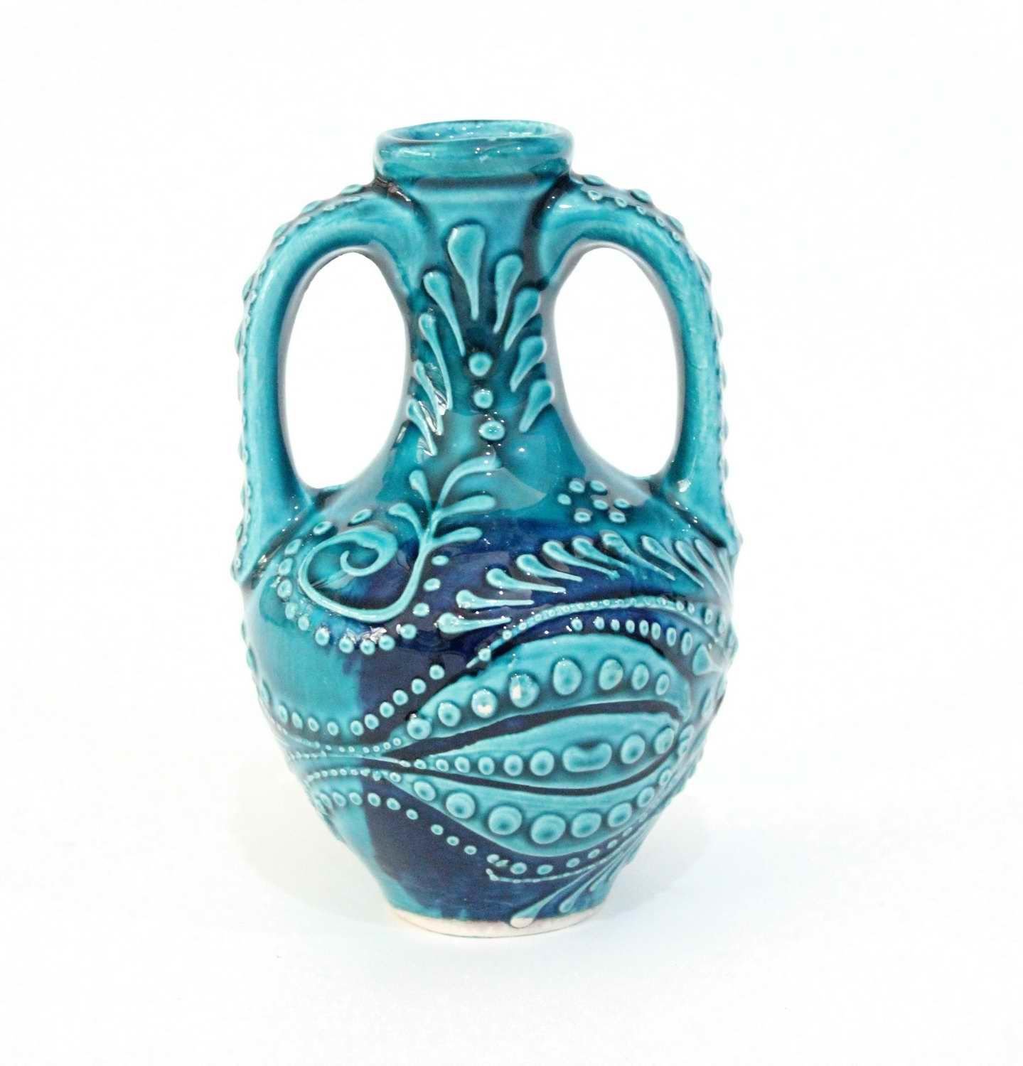 İlbay 15 cm Turkuaz Anfora Testi Çini Seramik Vazo