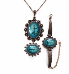 İlbay Çini Takı Kolye Bileklik Yüzük Küpe Seti 2407DS707