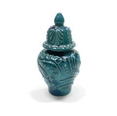 İlbay 15 cm Turkuaz Kapaklı Çini Seramik Şah Vazo