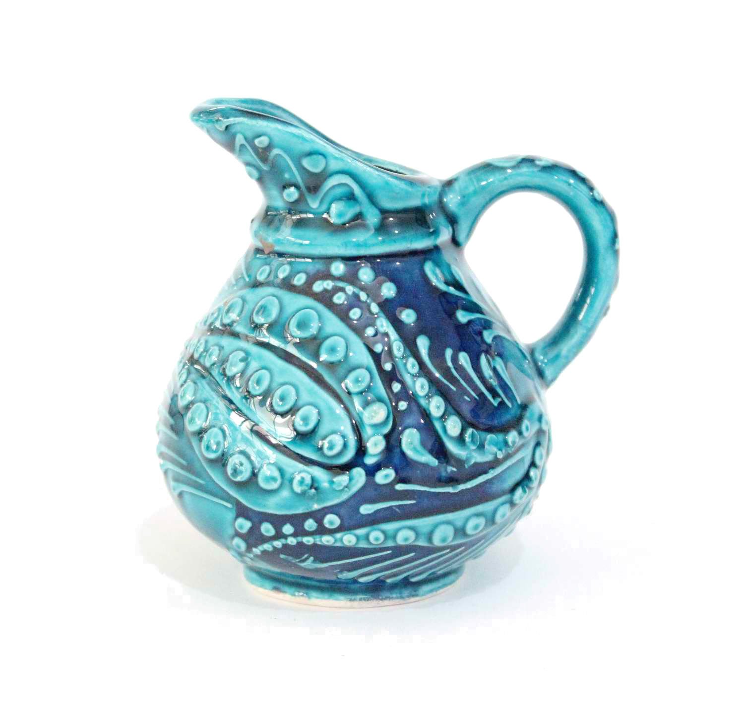 İlbay 10 cm Turkuaz Çini Seramik Tombul sürahi Vazo