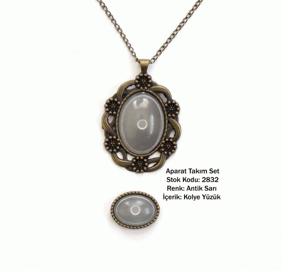 Kolye Yüzük Aparat Takım Set 2832 Antik Sarı