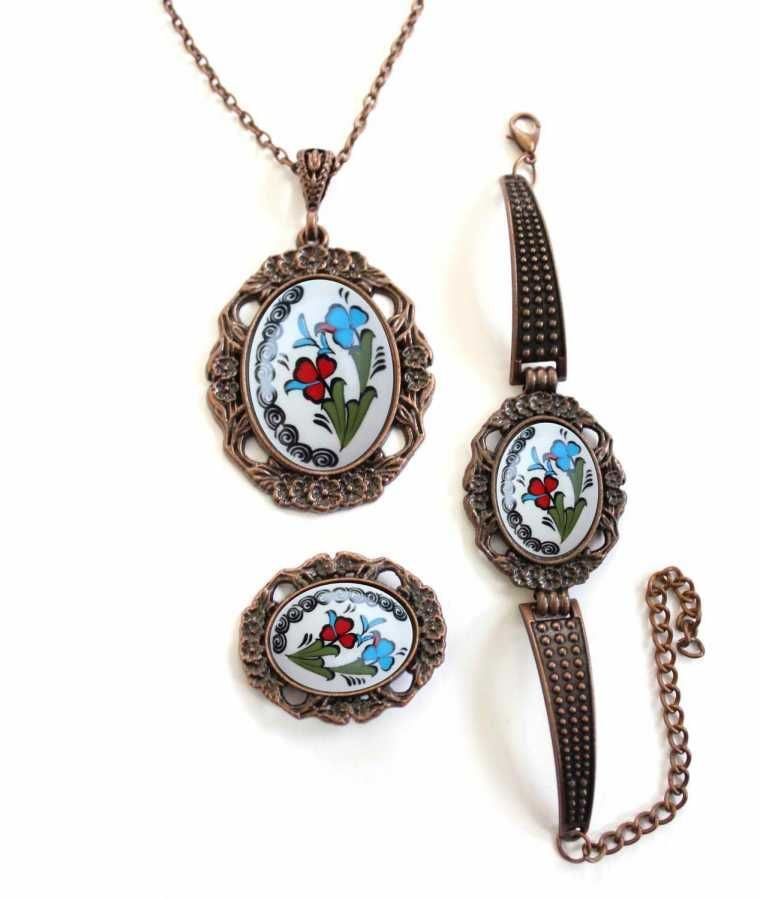 İlbay Çini Takı Kolye Bileklik Yüzük Seti 2402DS418