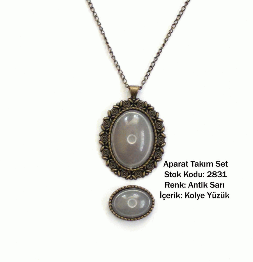 Kolye Yüzük Aparat Takım Set 2831 Antik Sarı