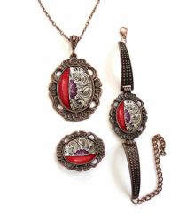 İlbay Çini Takı Kolye Bileklik Yüzük Seti 2402DS416