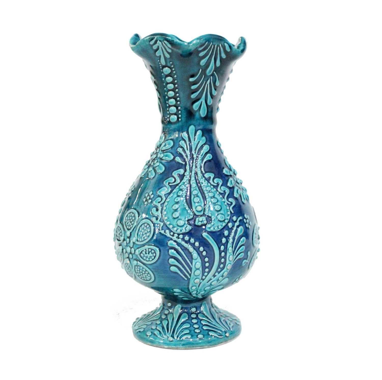 İlbay 20 cm Turkuaz Marul Çini Seramik Vazo