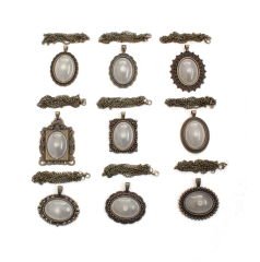 Set 113: Antik Sarı Renkli 26-34 mm Zincirli Oval 9 lu Metal Kolye Malzemeleri Seti