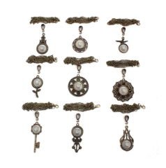 Set 118:  Antik Sarı Renkli 16 mm Zincirli Oval 9 lu Küçük Metal Kolye Malzemeleri Seti