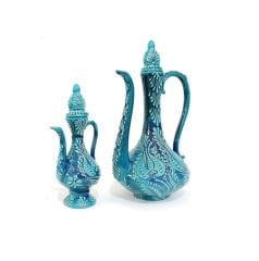 İlbay Turkuaz Çini Seramik İbrik Vazo Seti
