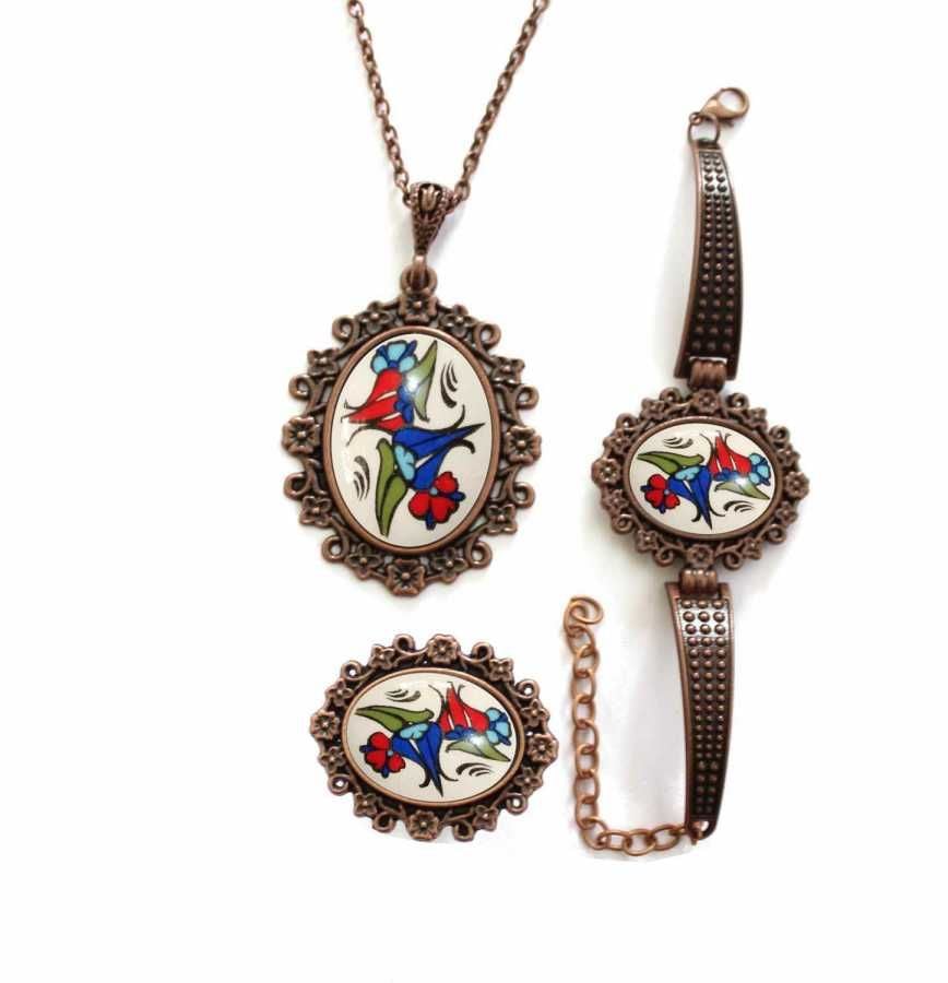 İlbay Çini Takı Kolye Bileklik Yüzük Seti 2408DS038