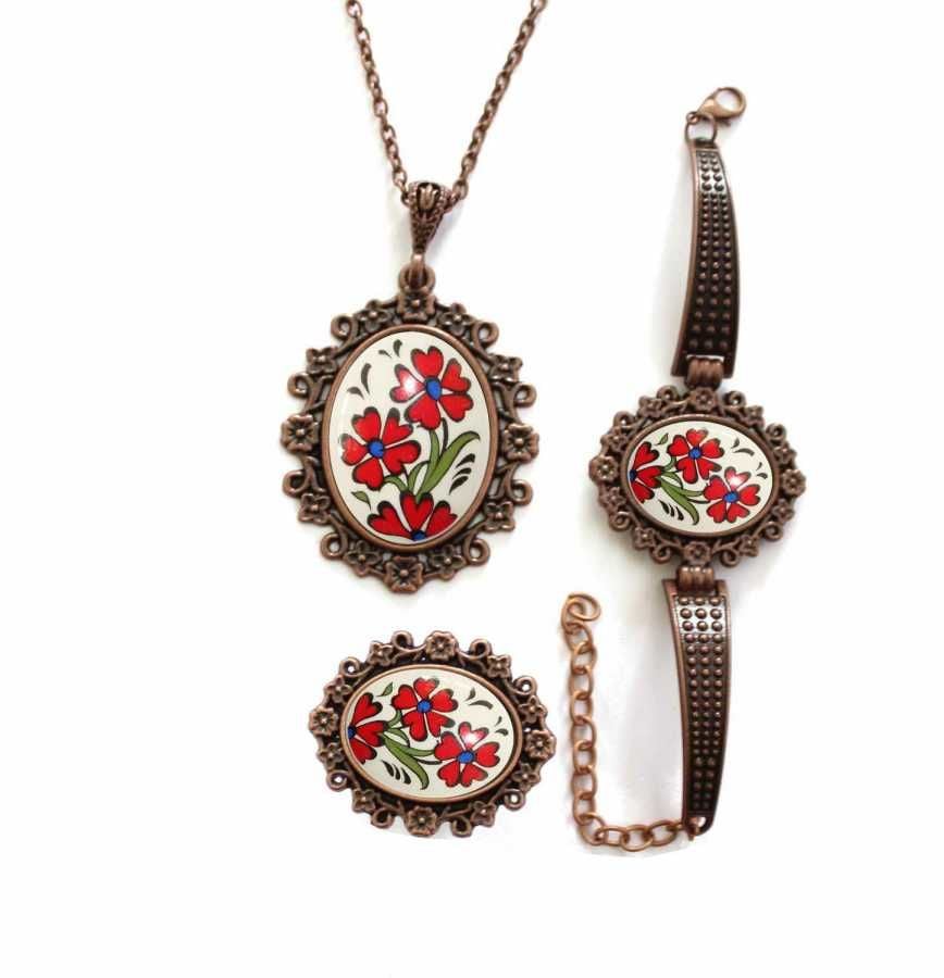 İlbay Çini Takı Kolye Bileklik Yüzük Seti 2408DS035