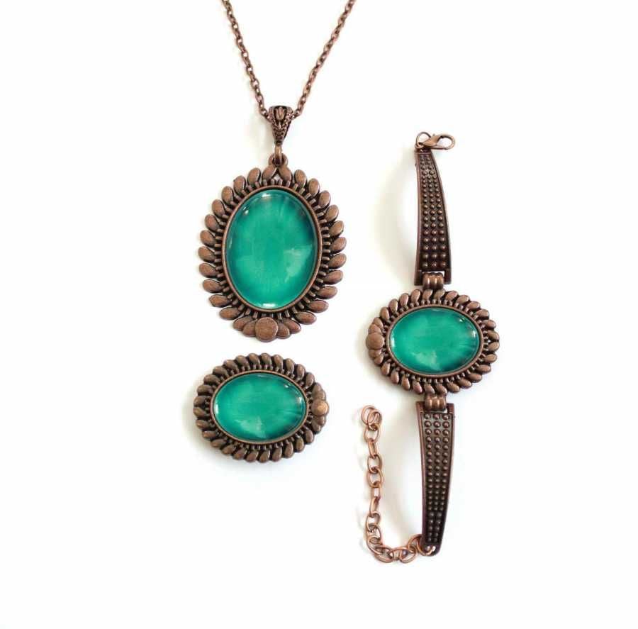 İlbay Çini Takı Kolye Bileklik Yüzük Seti 2417DS302