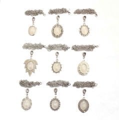 Set 124: Nikel Renkli 18-25 mm Zincirli Oval 9 lu Metal Kolye Malzemeleri Seti