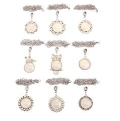 Set 125: Nikel Renkli 25 mm Zincirli Yuvarlak 9 lu Metal Kolye Malzemeleri Seti