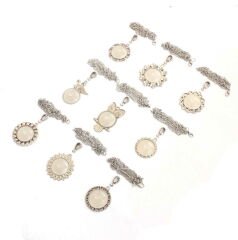 Set 125: Nikel Renkli 25 mm Zincirli Yuvarlak 9 lu Metal Kolye Malzemeleri Seti