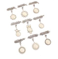 Set 125: Nikel Renkli 25 mm Zincirli Yuvarlak 9 lu Metal Kolye Malzemeleri Seti