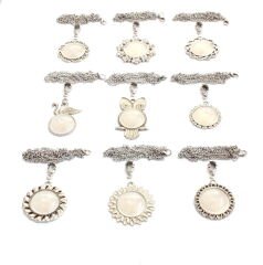 Set 125: Nikel Renkli 25 mm Zincirli Yuvarlak 9 lu Metal Kolye Malzemeleri Seti