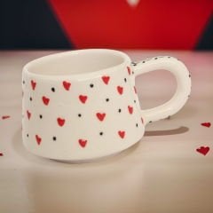 İlbay Seramik Klasik Kırmızı Kalpli Kupa Bardak Mug Neskafe Fincanı