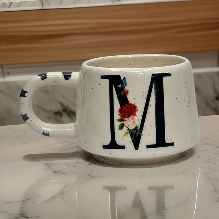 İlbay Seramik Harfli Klasik Kupa Bardak Mug - M Harfi