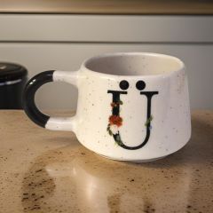 İlbay Seramik Harfli Klasik Kupa Bardak Mug - Ü Harfi
