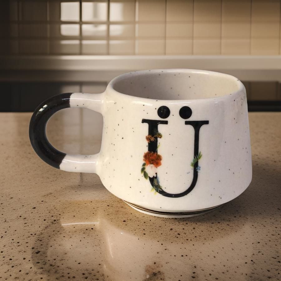 İlbay Seramik Harfli Klasik Kupa Bardak Mug - Ü Harfi