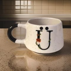 İlbay Seramik Harfli Klasik Kupa Bardak Mug - Ü Harfi
