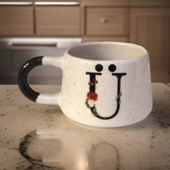 İlbay Seramik Harfli Klasik Kupa Bardak Mug - Ü Harfi