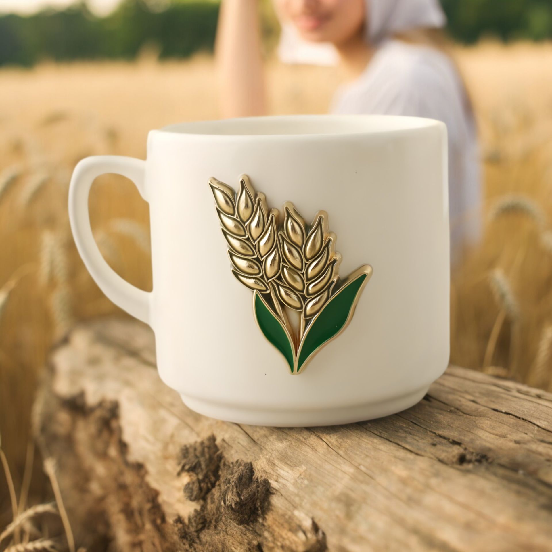 Metalli Başak Seramik Kupa Bardak Mug Neskafe Fincanı