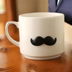 Metalli Siyah Bıyık Seramik Kupa Bardak Mug Neskafe Fincanı