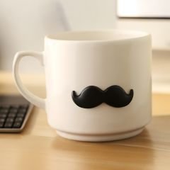 Metalli Siyah Bıyık Seramik Kupa Bardak Mug Neskafe Fincanı