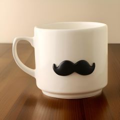 Metalli Siyah Bıyık Seramik Kupa Bardak Mug Neskafe Fincanı