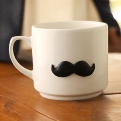 Metalli Siyah Bıyık Seramik Kupa Bardak Mug Neskafe Fincanı