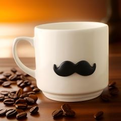 Metalli Siyah Bıyık Seramik Kupa Bardak Mug Neskafe Fincanı